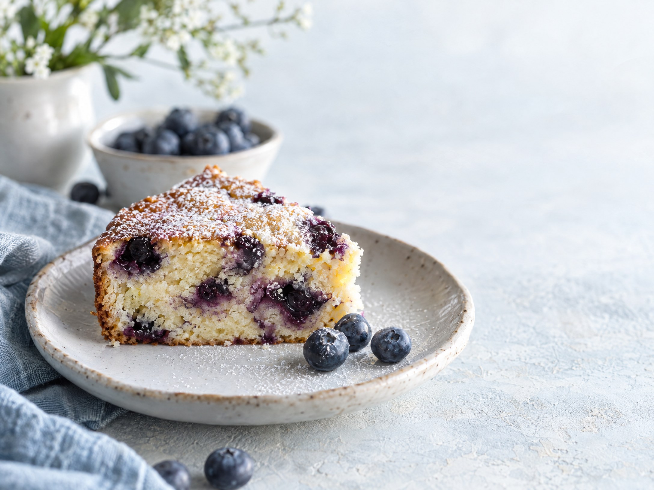 Porción de pastel de yogur y arándanos con arándanos frescos